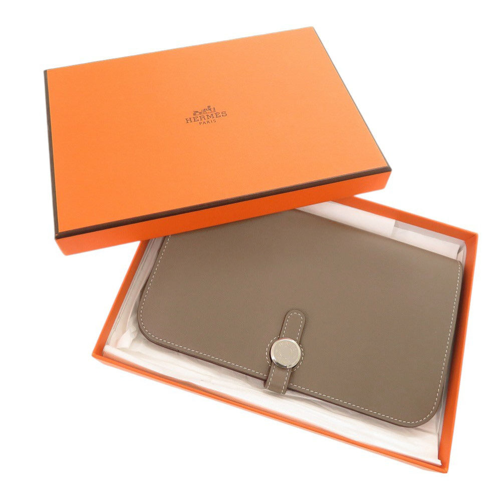 新品同様 エルメス ドゴン デュオ GM ヴォースイフト エトゥープ シルバー金具 T刻印(2015年製) 長財布 1522【中古】HERMES