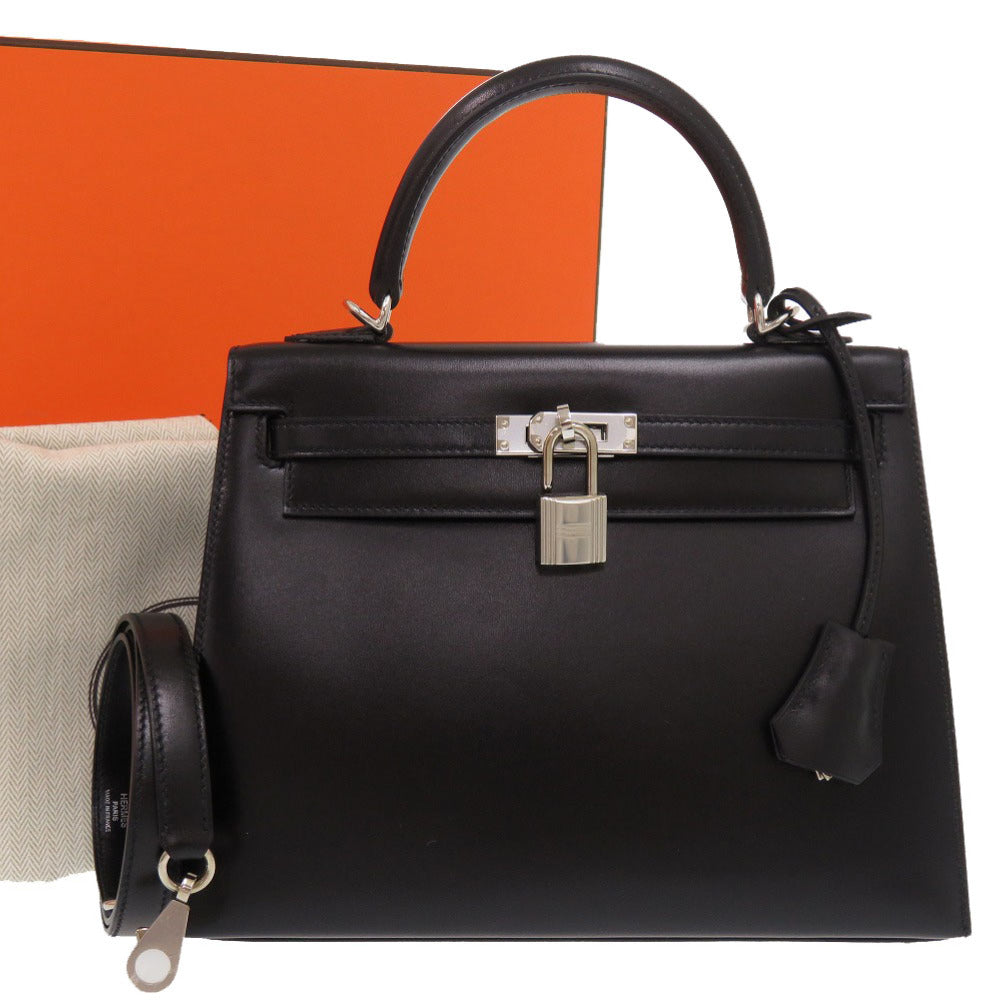 未使用 エルメス ケリー25 外縫い ボックスカーフ ブラック シルバー金具 B刻印(2023年製) ハンドバッグ 黒 1528 【中古】 HERMES