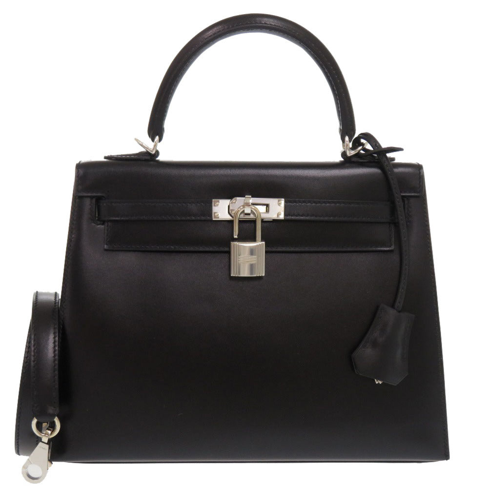 未使用 エルメス ケリー25 外縫い ボックスカーフ ブラック シルバー金具 B刻印(2023年製) ハンドバッグ 黒 1528 【中古】 HERMES