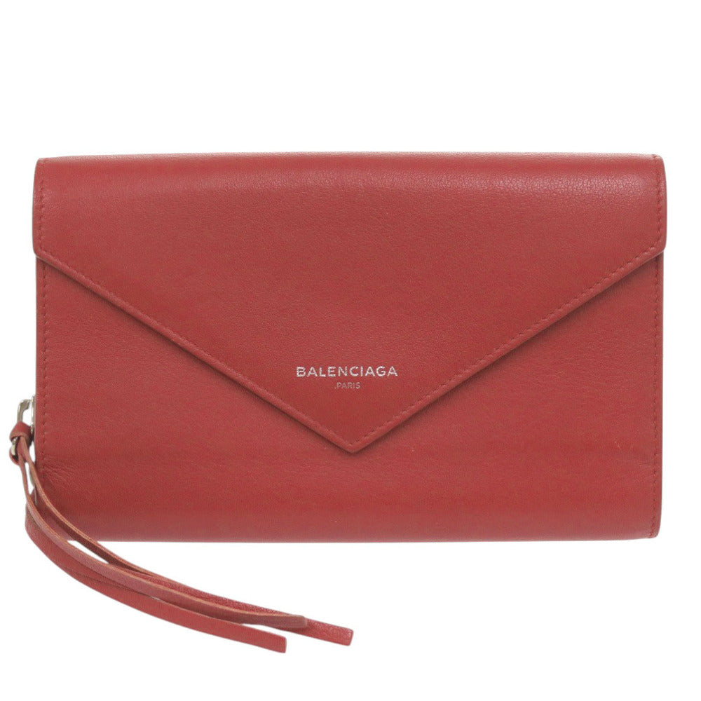 美品 バレンシアガ 371661 カーフレザー レッド 長財布 赤 1553【中古】BALENCIAGA