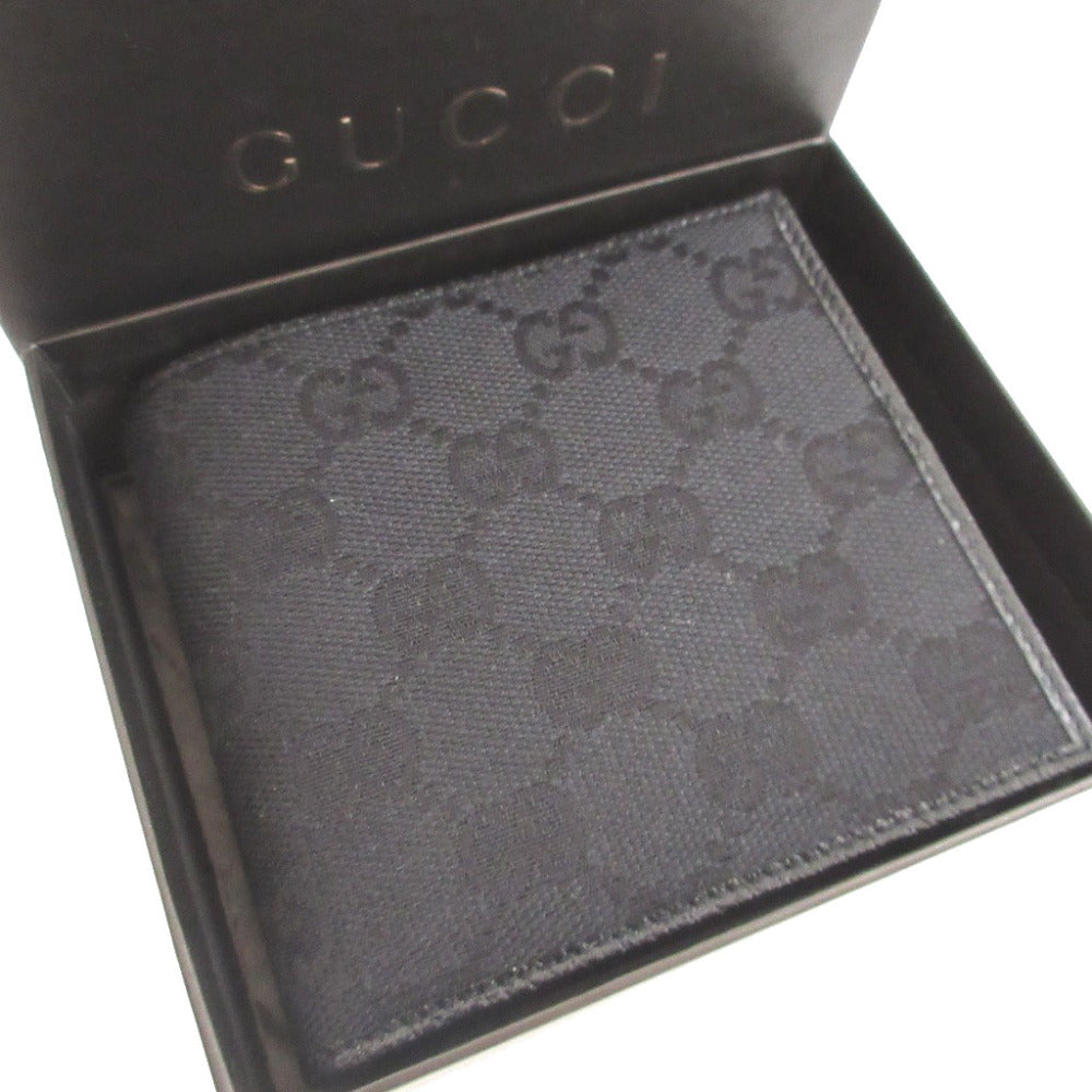 未使用 グッチ 04862 GGキャンバス レザー ブラック 黒 2つ折り財布 財布 1554【中古】GUCCI