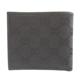 未使用 グッチ 04862 GGキャンバス レザー ブラック 黒 2つ折り財布 財布 1554【中古】GUCCI