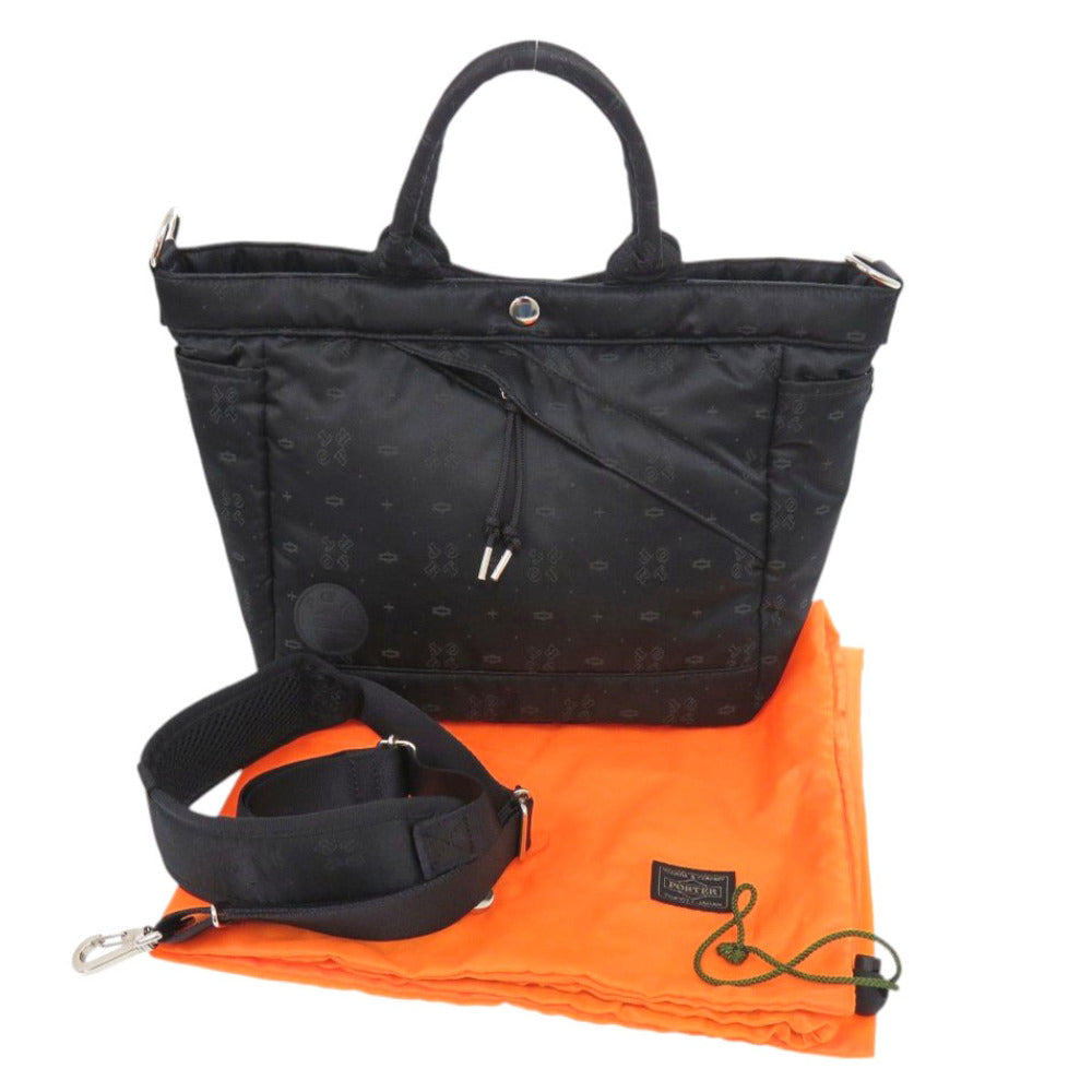 新品同様 ポーター POTR モノグラム トートバッグ ナイロン ブラック 2wayハンドバッグ 黒 1563【中古】PORTER