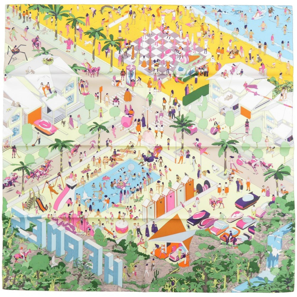 未使用品 エルメス カレ90 Hermes on The Beach エルメス オン ザ ビーチ スカーフ シルク マルチカラー スカーフ 1567【中古】HERMES