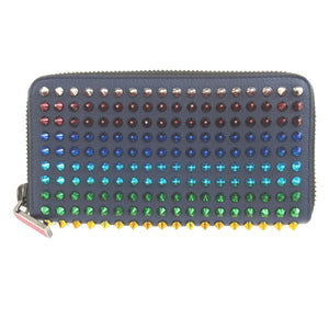 美品 クリスチャンルブタン マルチスタッズ レザー ブルー 青 ラウンドファスナー長財布 財布 1584【中古】Christian Louboutin