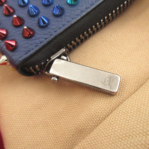 美品 クリスチャンルブタン マルチスタッズ レザー ブルー 青 ラウンドファスナー長財布 財布 1584【中古】Christian Louboutin