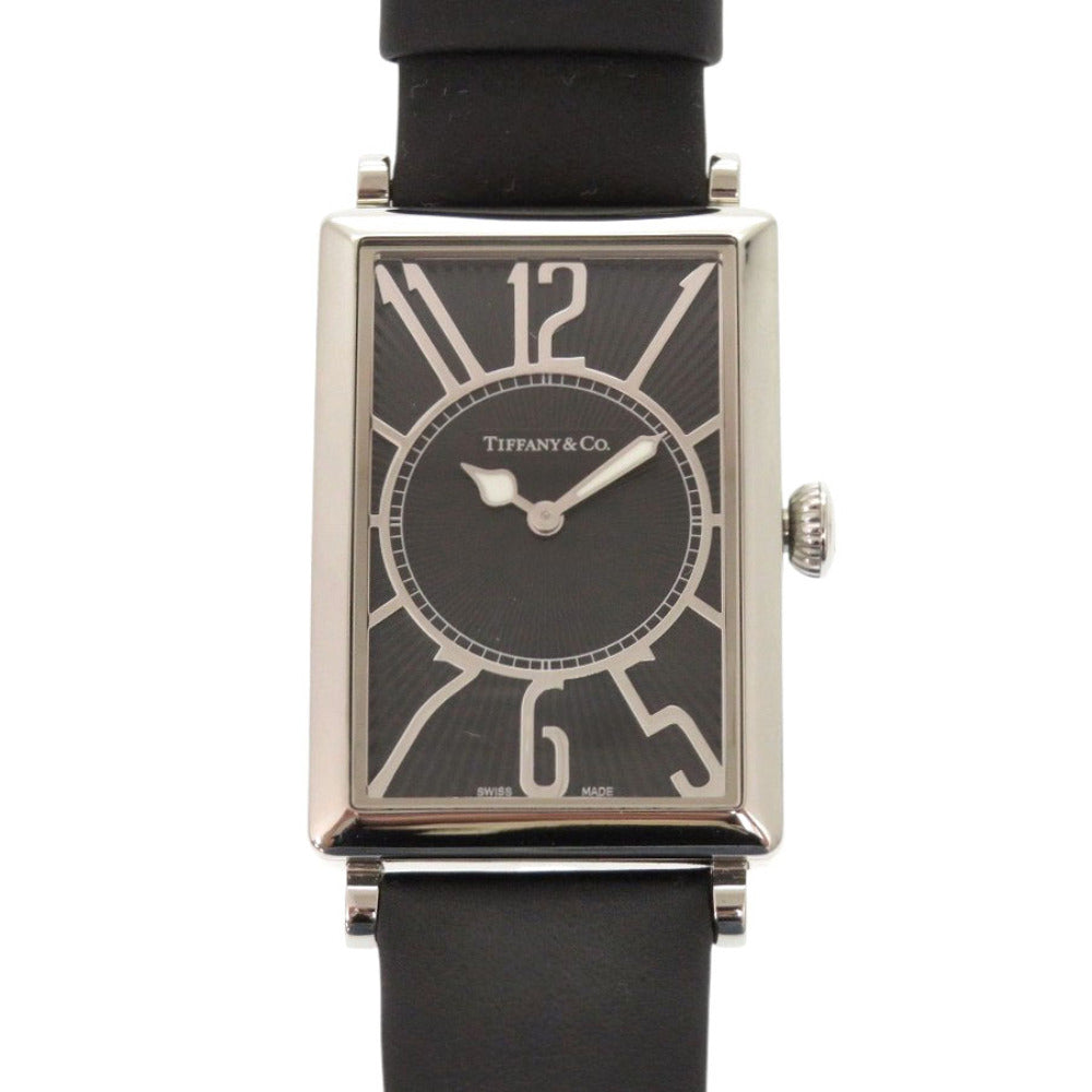 美品 ティファニー ギャラリー Z3002.10.10A10A68A SS レザー ブラック クオーツ 腕時計 黒文字盤 1597【中古】TIFFANY&Co.