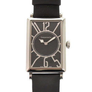 美品 ティファニー ギャラリー Z3002.10.10A10A68A SS レザー ブラック クオーツ 腕時計 黒文字盤 1597【中古】TIFFANY&Co.