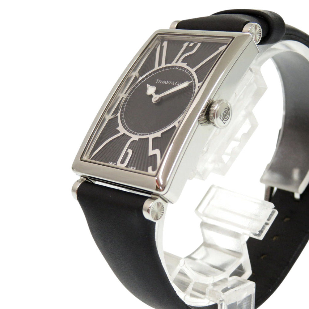 美品 ティファニー ギャラリー Z3002.10.10A10A68A SS レザー ブラック クオーツ 腕時計 黒文字盤 1597【中古】TIFFANY&Co.