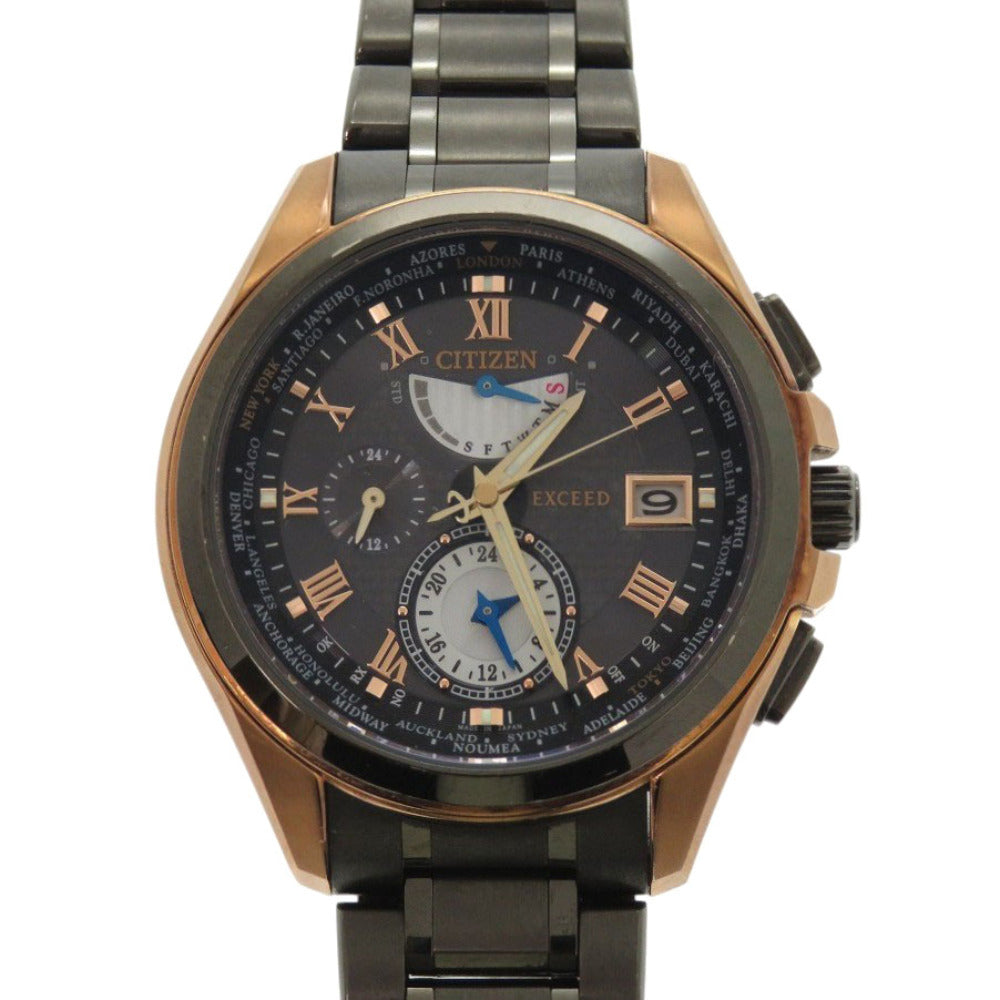美品 シチズン エクシード H820-T021387 チタン グレー 電波ソーラー 腕時計 1600【中古】CITIZEN