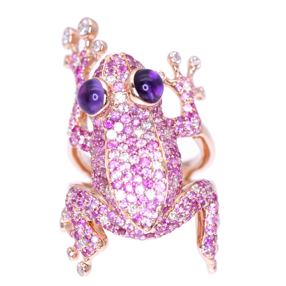 新品同様 ノーブランド
 カエル モチーフ リング・指輪
 K18ピンクゴールド/サファイア/アメジスト / ダイヤ 12号 パープル 1603
【中古】no brand レディース