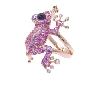 新品同様 ノーブランド
 カエル モチーフ リング・指輪
 K18ピンクゴールド/サファイア/アメジスト / ダイヤ 12号 パープル 1603
【中古】no brand レディース