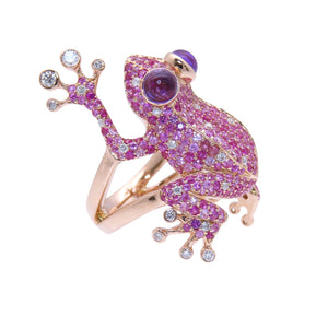 新品同様 ノーブランド
 カエル モチーフ リング・指輪
 K18ピンクゴールド/サファイア/アメジスト / ダイヤ 12号 パープル 1603
【中古】no brand レディース