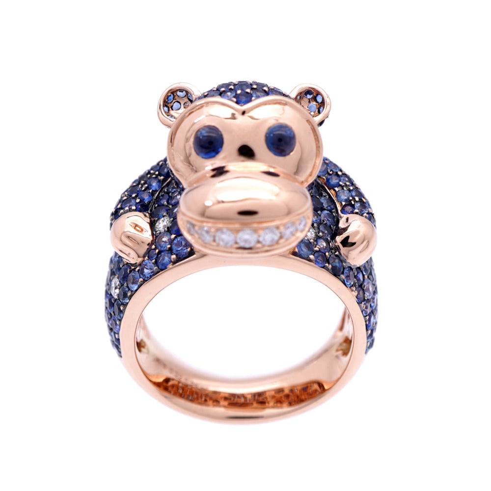 新品同様 ノーブランド サルモチーフ リング・指輪 K18ピンクゴールド/ダイヤモンド/サファイア 12号 ピンクゴールド 1608【中古】no brand レディース