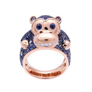 新品同様 ノーブランド サルモチーフ リング・指輪 K18ピンクゴールド/ダイヤモンド/サファイア 12号 ピンクゴールド 1608【中古】no brand レディース