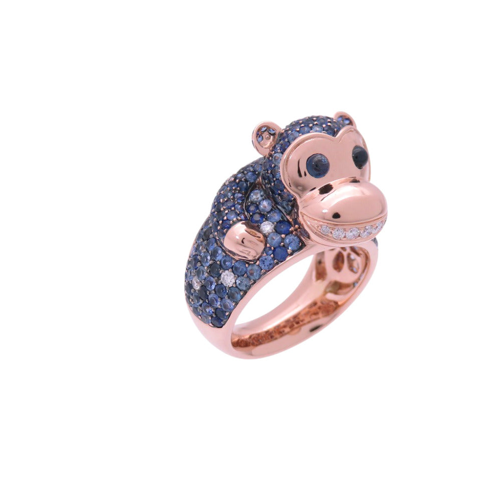新品同様 ノーブランド サルモチーフ リング・指輪 K18ピンクゴールド/ダイヤモンド/サファイア 12号 ピンクゴールド 1608【中古】no brand レディース