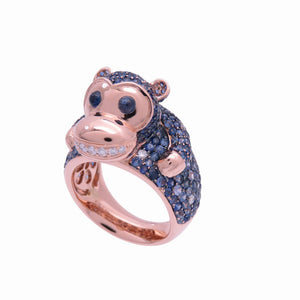 新品同様 ノーブランド サルモチーフ リング・指輪 K18ピンクゴールド/ダイヤモンド/サファイア 12号 ピンクゴールド 1608【中古】no brand レディース