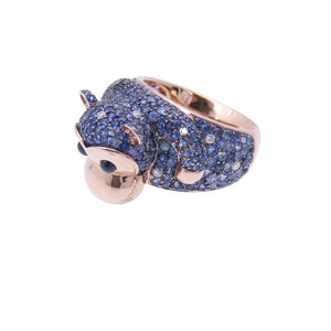 新品同様 ノーブランド サルモチーフ リング・指輪 K18ピンクゴールド/ダイヤモンド/サファイア 12号 ピンクゴールド 1608【中古】no brand レディース