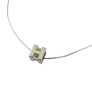 美品 エルメス カージュドアッシュ Hキューブ メタル シルバー アイボリー ネックレス 1622【中古】HERMES