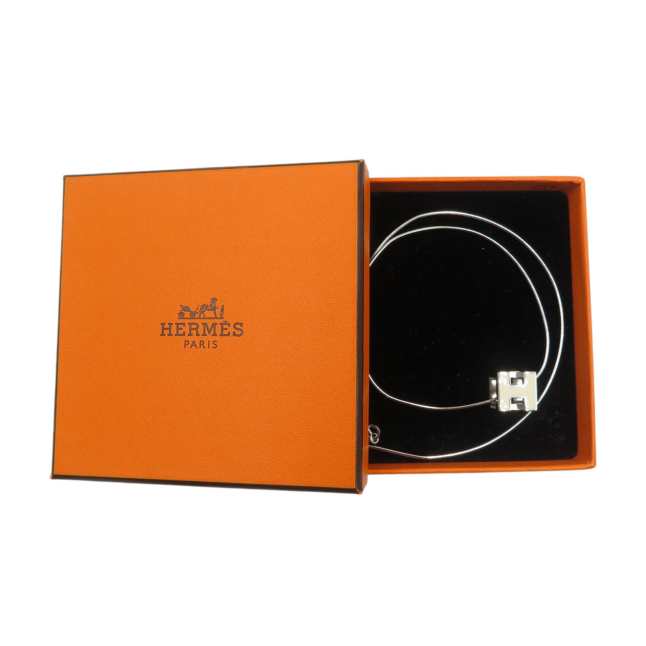 美品 エルメス カージュドアッシュ Hキューブ メタル シルバー アイボリー ネックレス 1622【中古】HERMES