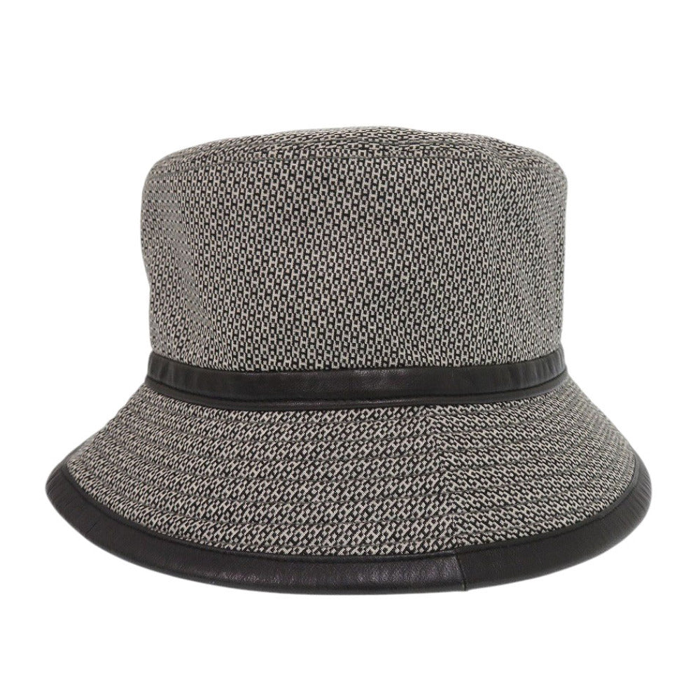 美品 エルメス バケットハット Hデザイン ウール レザー ブラック 帽子 黒 1659【中古】HERMES