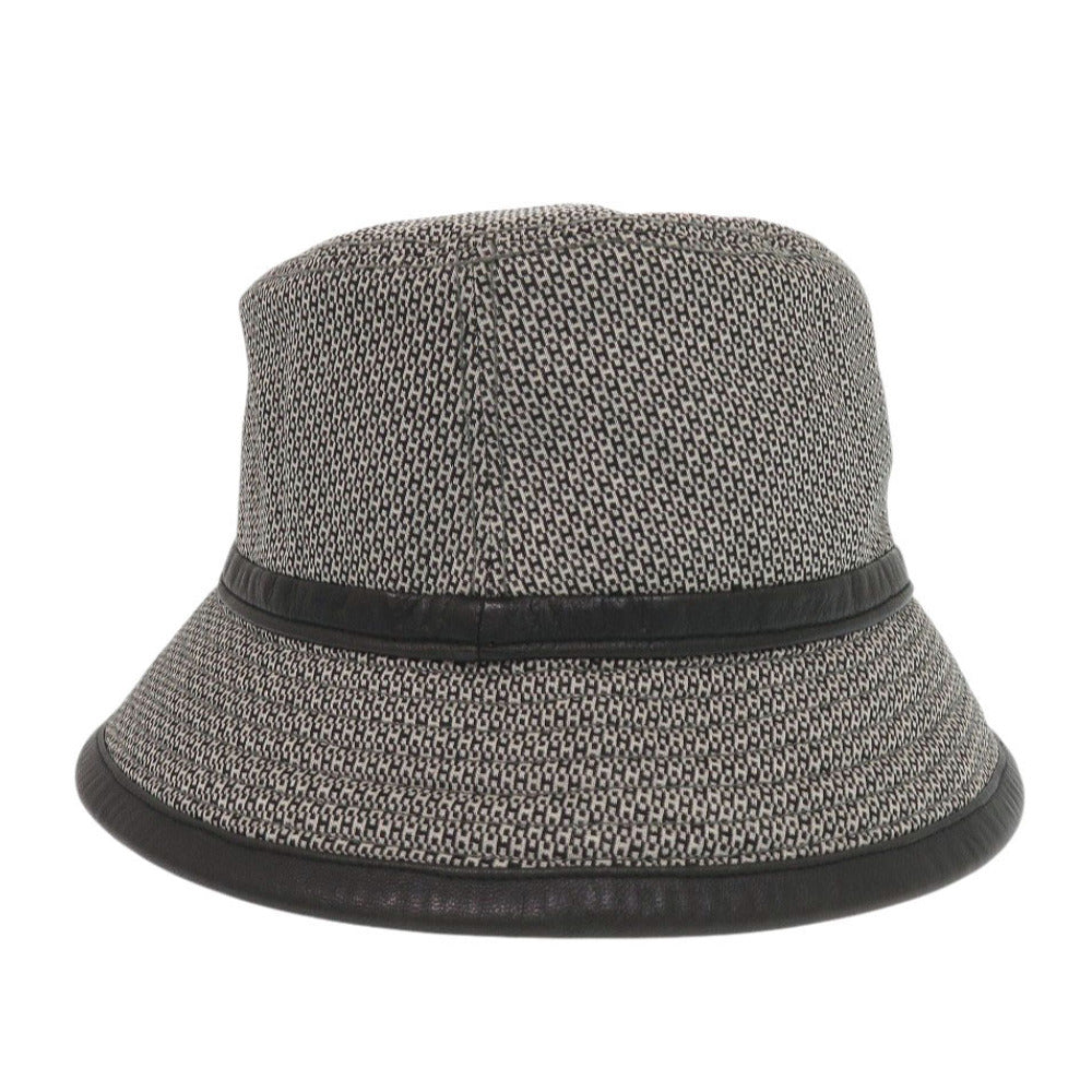 美品 エルメス バケットハット Hデザイン ウール レザー ブラック 帽子 黒 1659【中古】HERMES