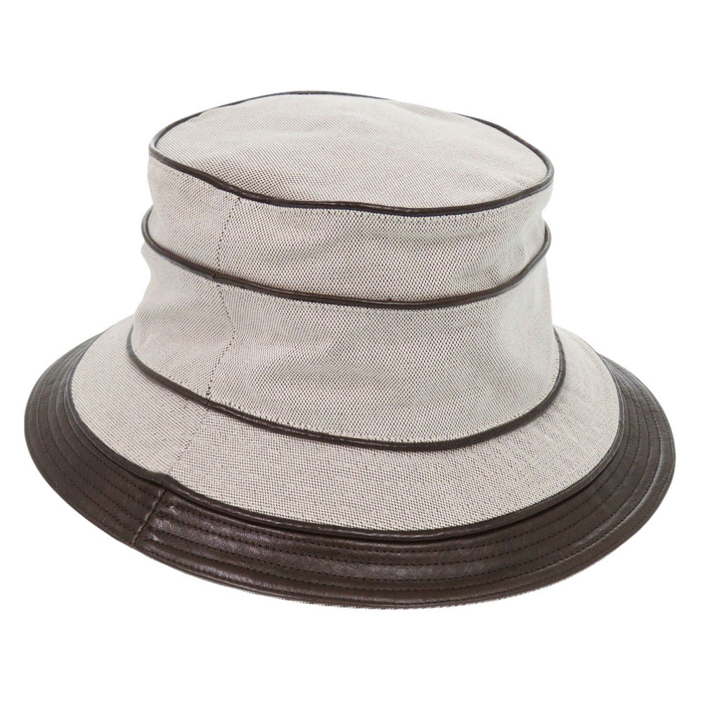 新品同様 エルメス バケットハット コットン/カンガルーレザー グレー 帽子 1660【中古】HERMES