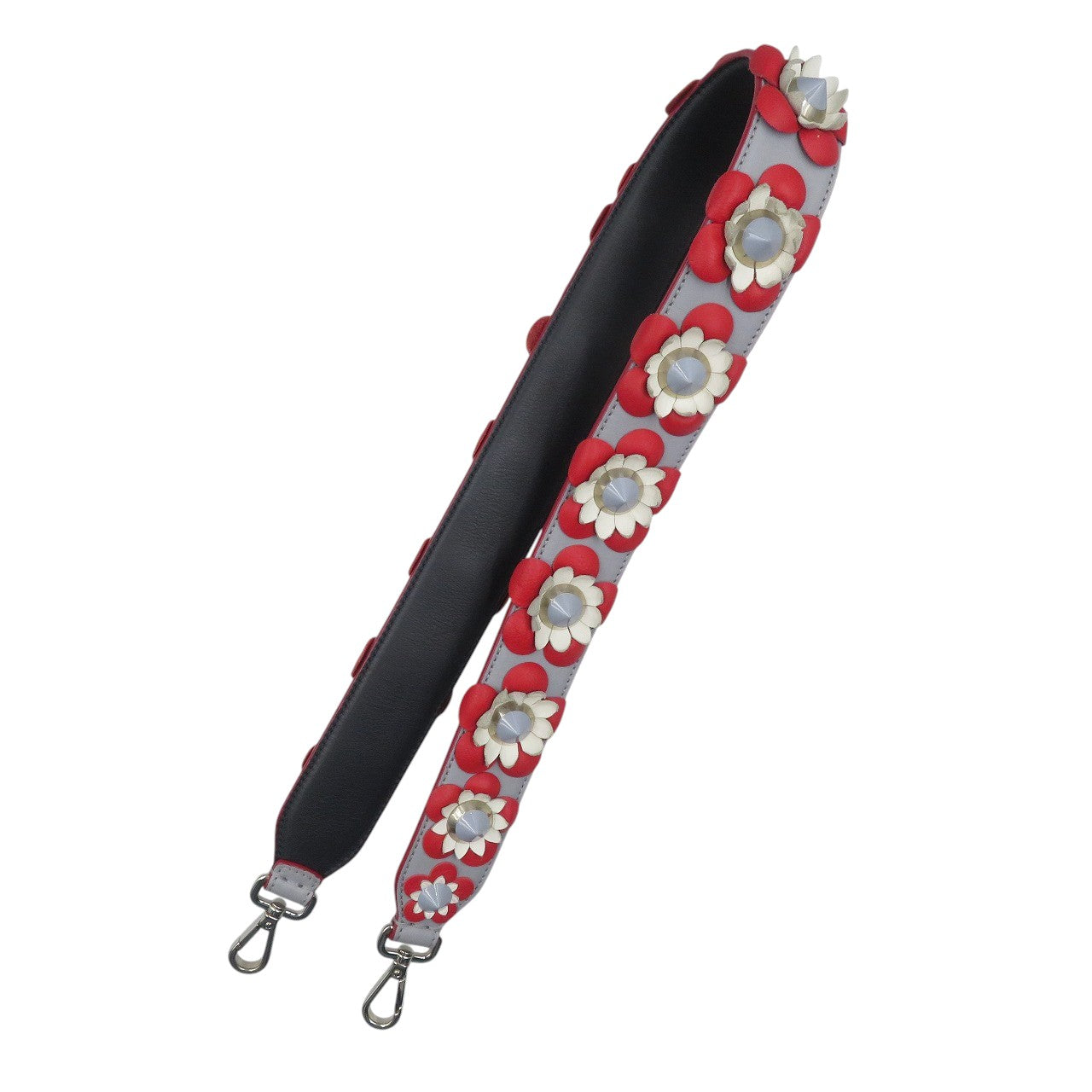 フェンディ ストラップユー 花 レザー レッド グレー ホワイト ショルダーストラップ 1664【中古】FENDI