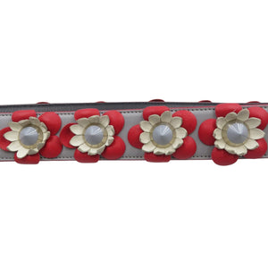 フェンディ ストラップユー 花 レザー レッド グレー ホワイト ショルダーストラップ 1664【中古】FENDI