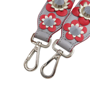 フェンディ ストラップユー 花 レザー レッド グレー ホワイト ショルダーストラップ 1664【中古】FENDI