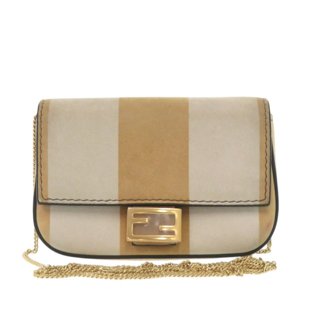 美品 フェンディ ナノバケット 7AR844 スウェード ベージュ ミニチェーンショルダーバッグ バッグチャーム 1678【中古】FENDI