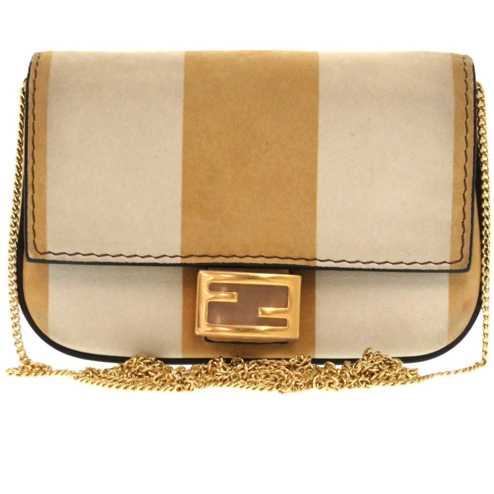 美品 フェンディ ミニ チェーン ナノバケット 7AR844 スエード ベージュ 1678 ショルダーバッグ【中古】FENDI