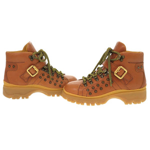 未使用 プラダ スタッズ サイズ37 レザー ブラウン ショートブーツ ブーツ 1681【中古】PRADA