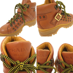 未使用 プラダ スタッズ サイズ37 レザー ブラウン ショートブーツ ブーツ 1681【中古】PRADA