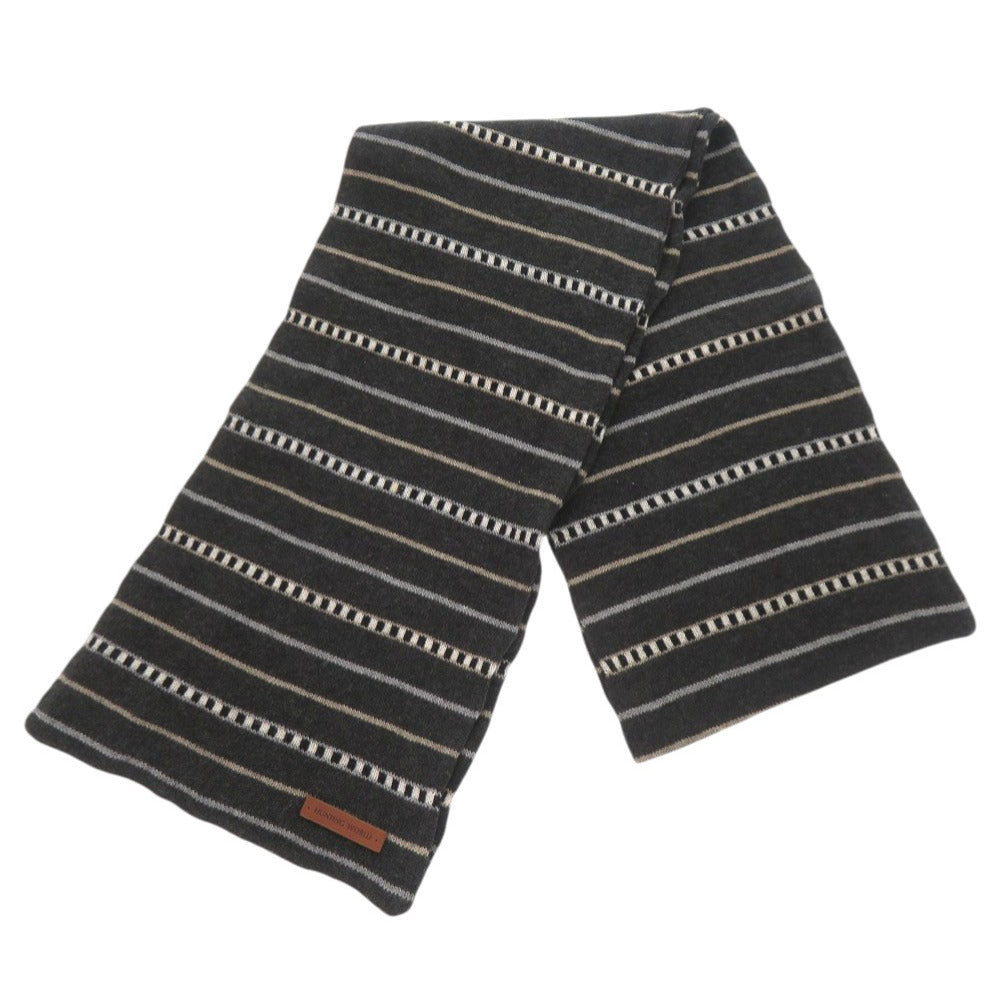 未使用品 ハンティングワールド マルチボーダー コットン カシミヤ グレー マフラー 1693【中古】HUNTING WORLD