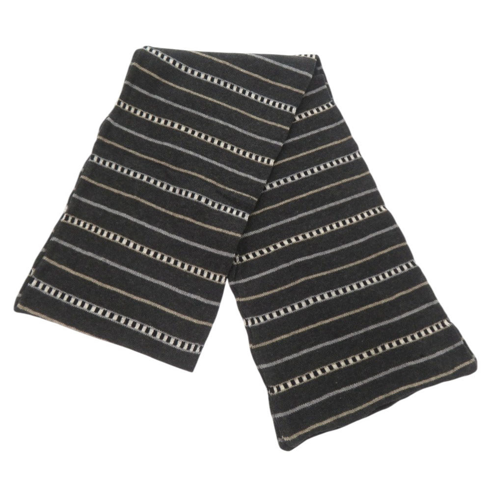 未使用品 ハンティングワールド マルチボーダー コットン カシミヤ グレー マフラー 1693【中古】HUNTING WORLD