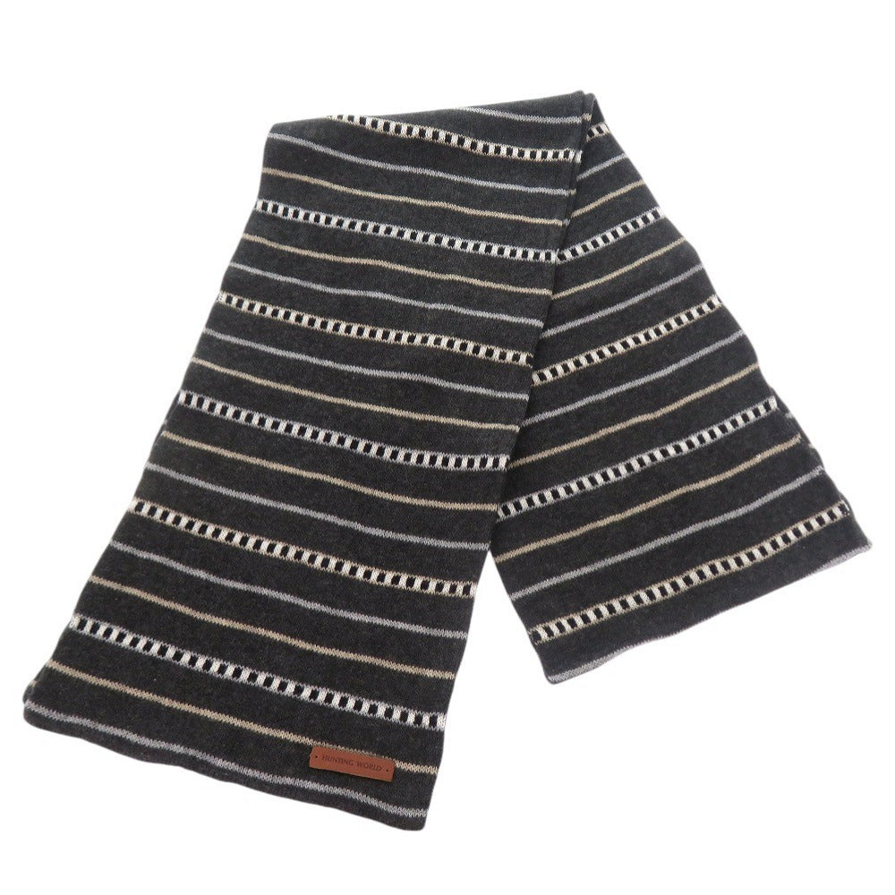 未使用品 ハンティングワールド マルチボーダー コットン カシミヤ グレー マフラー 1693【中古】HUNTING WORLD