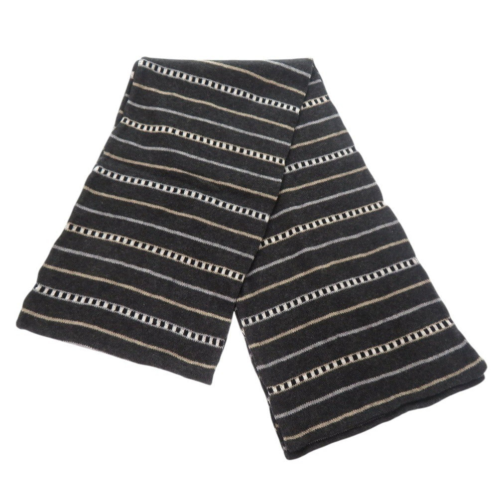 未使用品 ハンティングワールド マルチボーダー コットン カシミヤ グレー マフラー 1693【中古】HUNTING WORLD