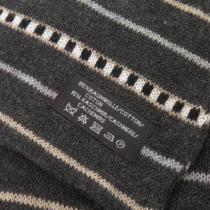 未使用品 ハンティングワールド マルチボーダー コットン カシミヤ グレー マフラー 1693【中古】HUNTING WORLD