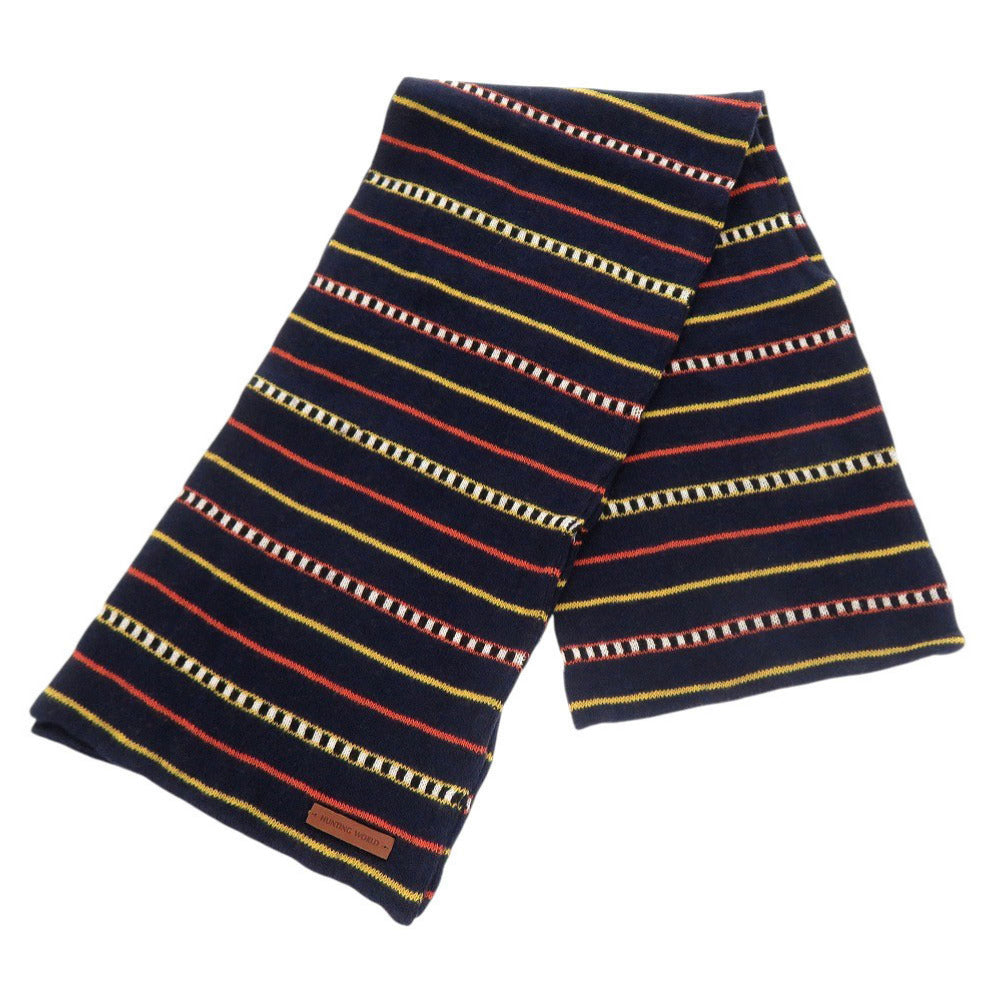 未使用品 ハンティングワールド マルチボーダー コットン カシミヤ ネイビー マフラー 1693【中古】HUNTING WORLD