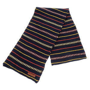 未使用品 ハンティングワールド マルチボーダー コットン カシミヤ ネイビー マフラー 1693【中古】HUNTING WORLD