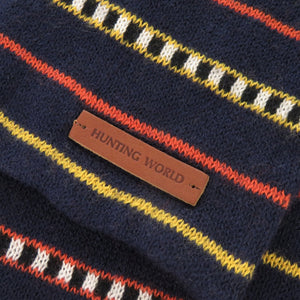 未使用品 ハンティングワールド マルチボーダー コットン カシミヤ ネイビー マフラー 1693【中古】HUNTING WORLD
