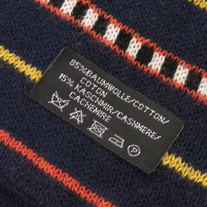 未使用品 ハンティングワールド マルチボーダー コットン カシミヤ ネイビー マフラー 1693【中古】HUNTING WORLD