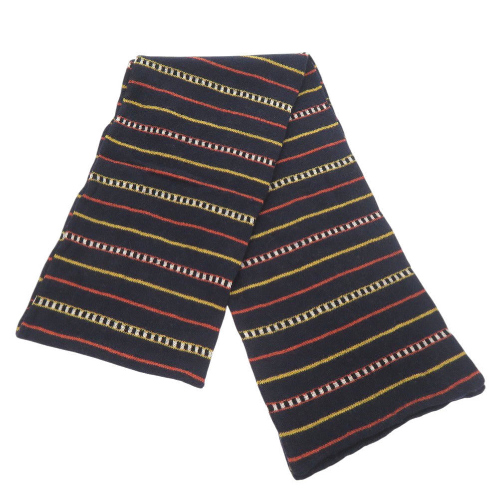 未使用品 ハンティングワールド マルチボーダー コットン カシミヤ ネイビー マフラー 1693【中古】HUNTING WORLD