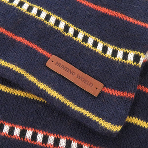 未使用品 ハンティングワールド マルチボーダー コットン カシミヤ ネイビー マフラー 1693【中古】HUNTING WORLD