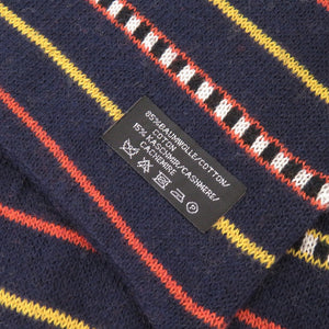 未使用品 ハンティングワールド マルチボーダー コットン カシミヤ ネイビー マフラー 1693【中古】HUNTING WORLD