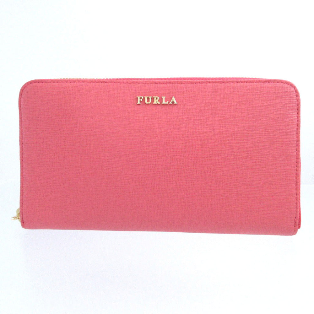 未使用 フルラ レザー ピンク ラウンドファスナー長財布 財布 1704【中古】FURLA