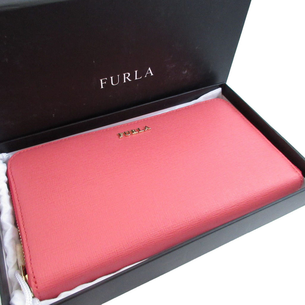 未使用 フルラ レザー ピンク ラウンドファスナー長財布 財布 1704【中古】FURLA