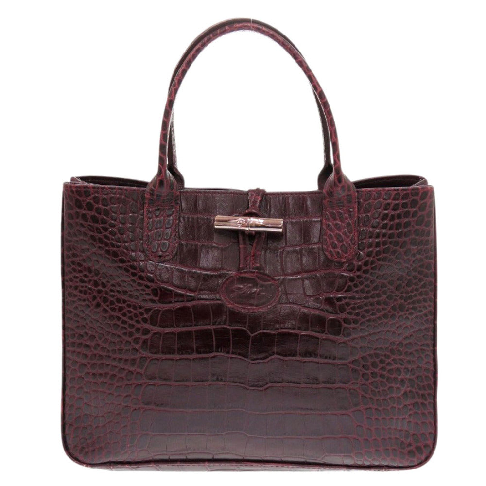 美品 ロンシャン ロゾ 1998 158HT 型押しレザー ボルドー ハンドバッグ 1728【中古】Longchamp