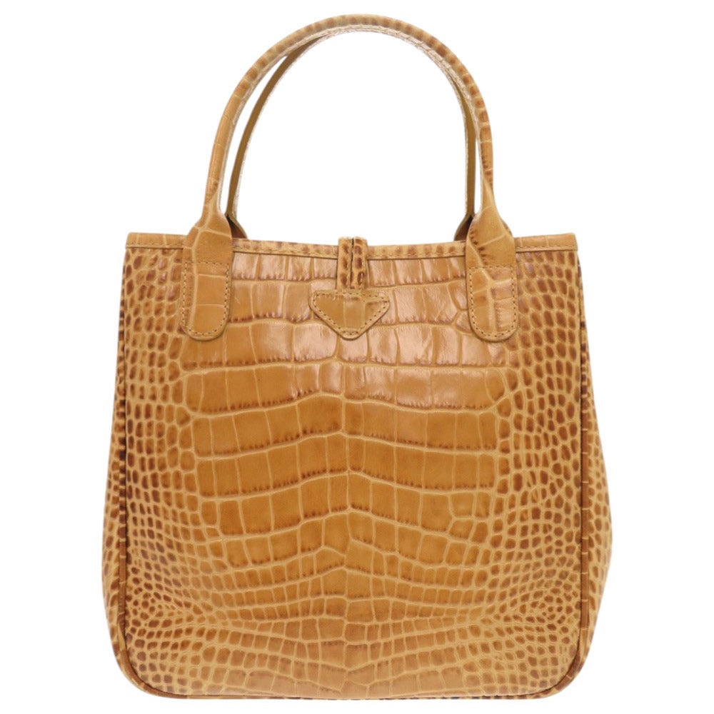 美品 ロンシャン ロゾ クロコ型押しレザー キャメル ハンドバッグ 1729【中古】Longchamp